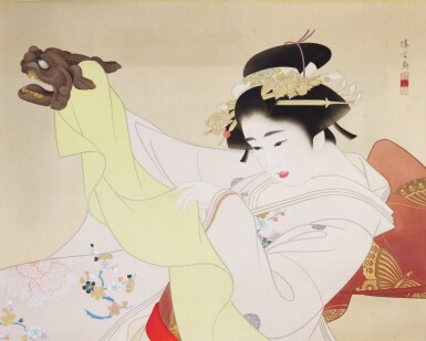 View full screen - View 1 of Lot 157. Torii Kotondo (1900-1976) | Lion Dance (Kagamijishi) | Showa period, 20th century .