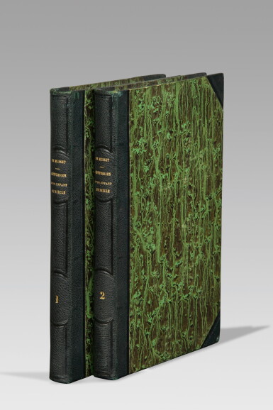 View full screen - View 1 of Lot 141. MUSSET. La Confession d'un enfant du siècle. 1836. 2 vol. Demi-chagrin vert vers 1860. Edition originale..