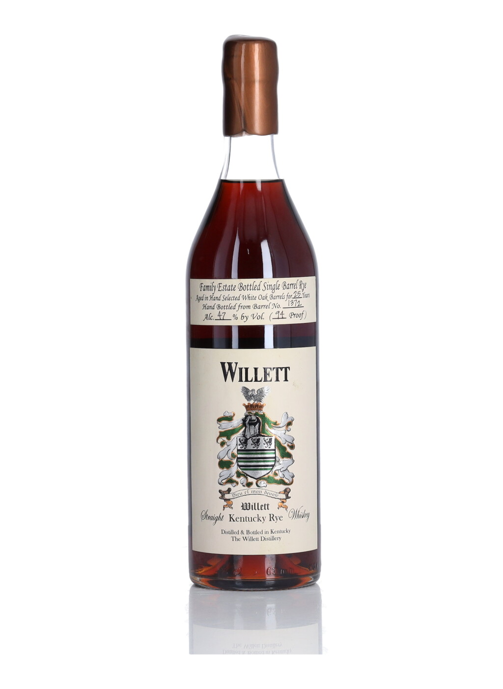 View full screen - View 1 of Lot 201. Willett Family Estate Single Barrel Rye #1372 25 Year Old 94 Proof 1983 (1 BT 75cl).