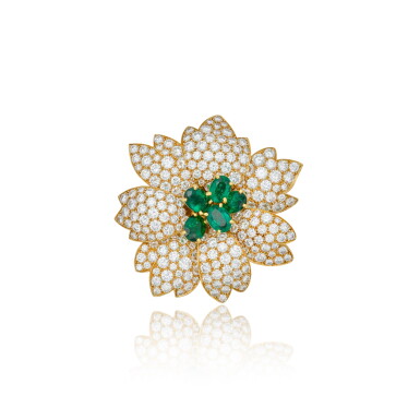 View full screen - View 1 of Lot 79. Emerald and Diamond Clip-Brooch, France.