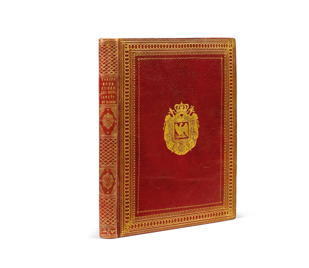 Voir en plein écran - Voir 1 du lot 77. Tarifs d'après le système métrique... 1808. Maroquin rouge aux armes de Napoléon Ier .