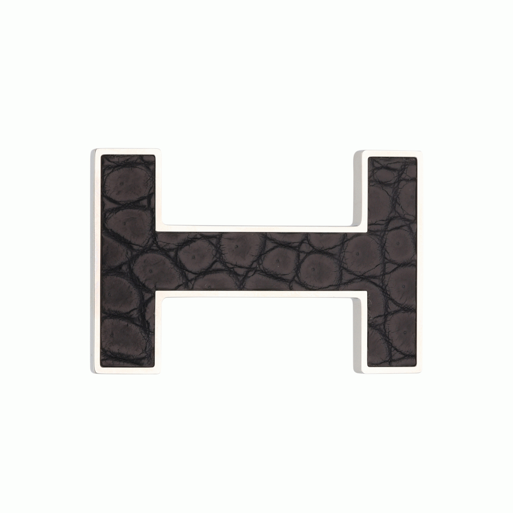 View full screen - View 1 of Lot 221. Black Matte Alligator Marquette H Belt Buckle Palladium Hardware.
