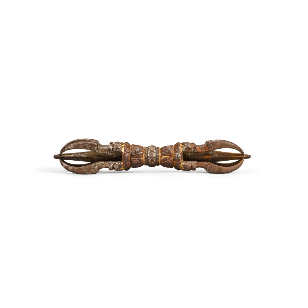 View full screen - View 1 of Lot 825. A gold-inlaid iron vajra, Tibet, 12th / 13th century.