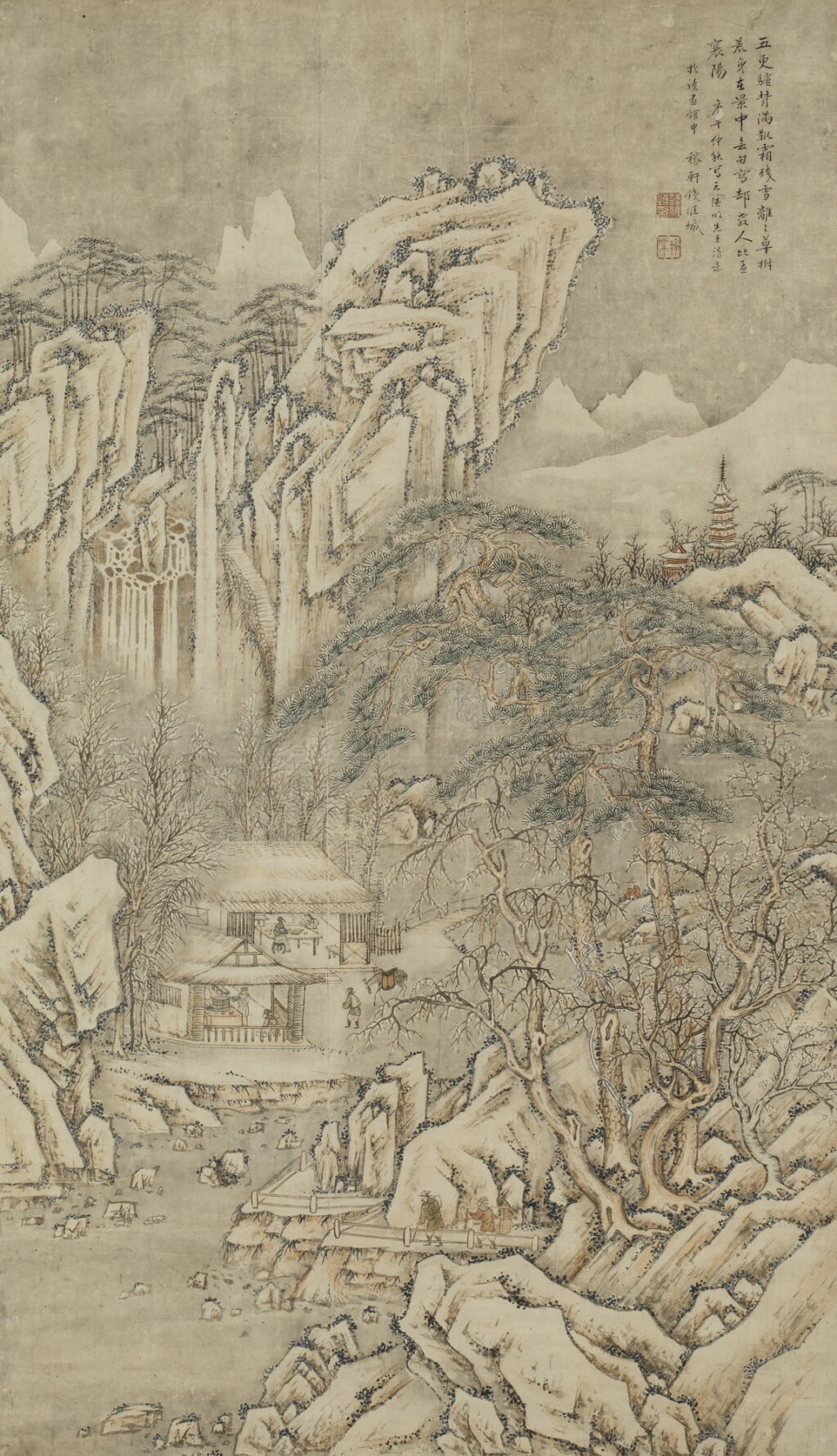 View full screen - View 1 of Lot 27. Attributed to Qian Weicheng, Winter Landscape, ink and color on paper, framed.