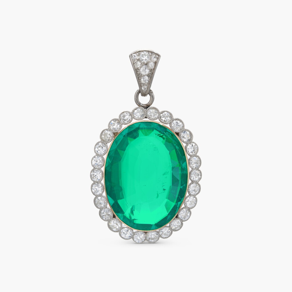 View full screen - View 1 of Lot 614. Emerald and Diamond Pendant.