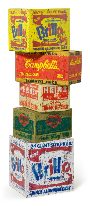 View full screen - View 1 of Lot 9567. MADSAKI | I. BRILLO SOAP PADS BOX II-P/ II. DEL MONTE BOX (PEACH HALVES) II-P/ III. HEINZE TOMATO KETCHUP BOX II-P/ IV. CAMPBELL'S TOMATO JUICE BOX II-P/ V. BRILLO BOX (3 CENTS OFF) II-P (INSPIRED BY ANDY WARHOL) (SET OF FIVE) i. Brillo 肥皂盒II-P/ ii. Del Monte 盒(水蜜桃)II-P/ iii. Heize 蕃茄醬盒 II-P/ iv. 金寶蕃茄汁盒 II-P/ v. Brillo 肥皂盒(減3美分) II-P (靈感自安迪·沃荷)(一組五件).