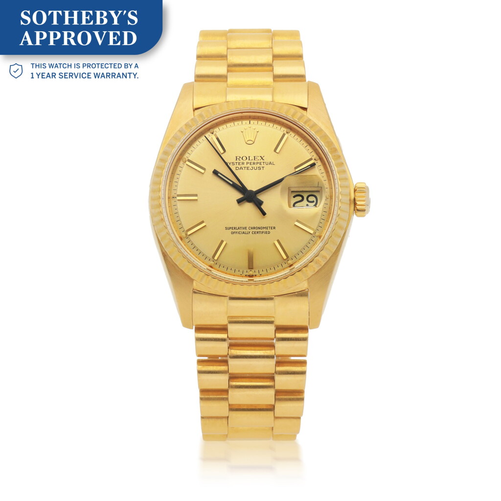 View full screen - View 1 of Lot 653. DATEJUST, REF 1601 YELLOW GOLD WRISTWATCH WITH DATE AND BRACELET CIRCA 1976.