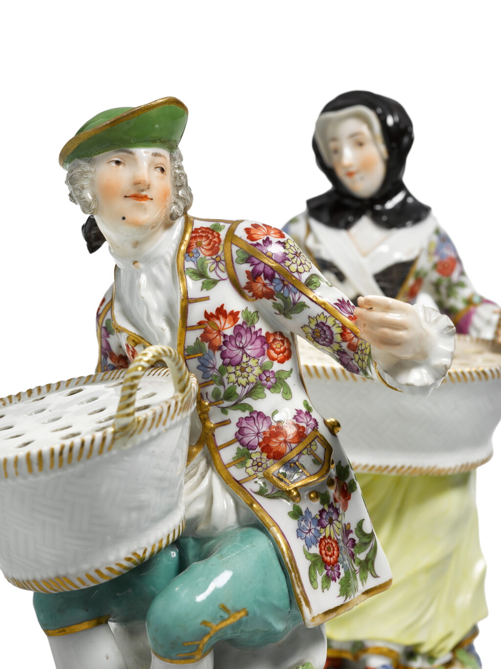 View full screen - View 1 of Lot 387. A pair of Meissen porcelain bouquetière figures, circa 1745-55.
