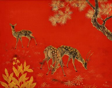 View full screen - View 1 of Lot 2022. Tran Phuc Duyen 陳福緣 | Deer in a forest 林中鹿.