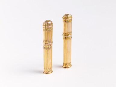 View full screen - View 1 of Lot 171. Two three-colour gold étuis à cire, the first Paris, 1768-1774, the second Paris, 1765-1768 | Deux étuis à cire en or de trois couleurs, le premier Paris 1768-1774, le second Paris, 1765-1768.