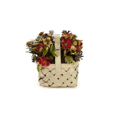 View full screen - View 1 of Lot 435. A Silver-Gilt and Enameled Flower Basket, Cartier, New York, Mid 20th Century.