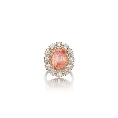 View full screen - View 1 of Lot 93. Padparadscha Sapphire and Diamond Ring.