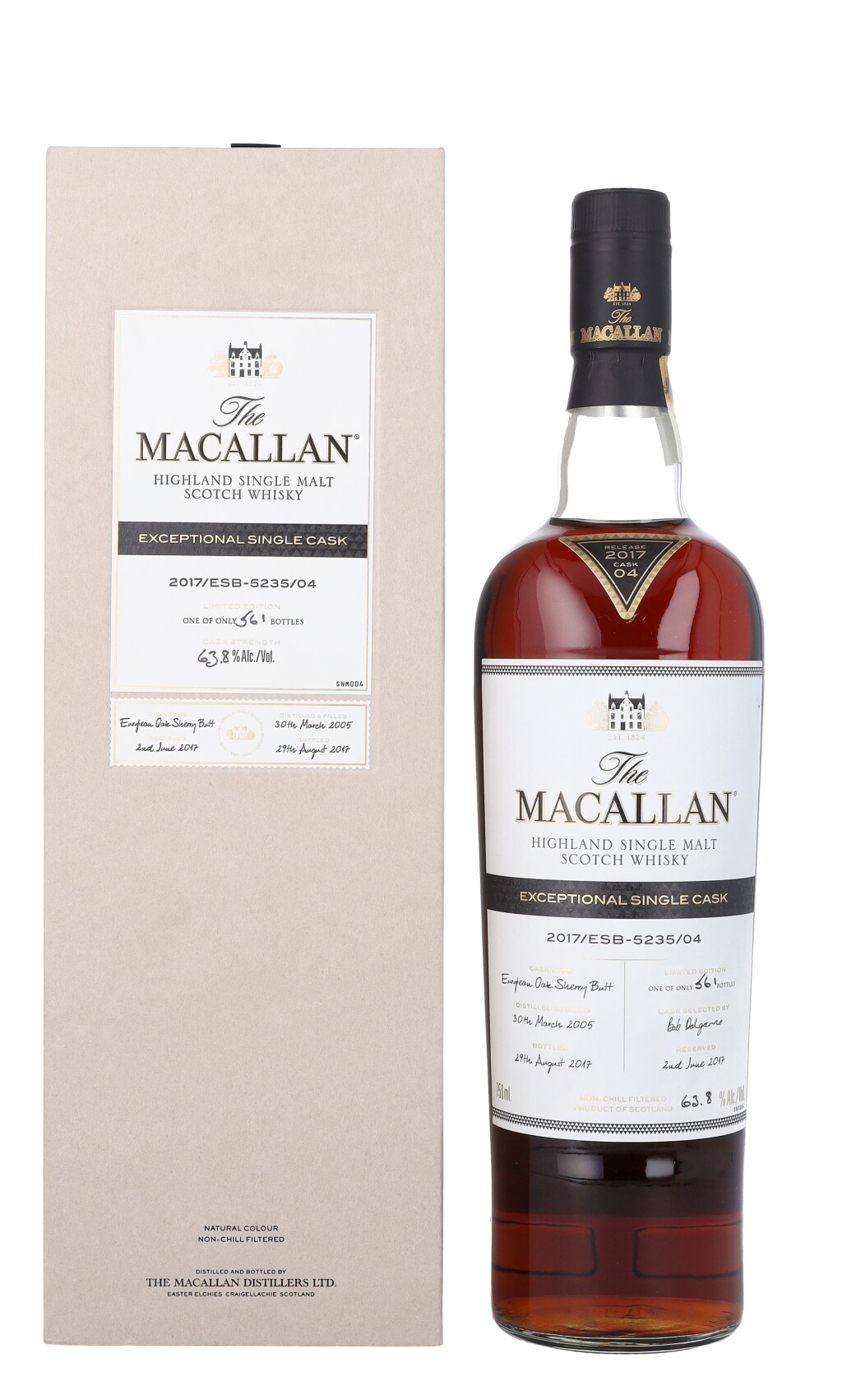 View full screen - View 1 of Lot 5134. The Macallan Exceptional Single Cask 2017/ESB-5235/04 63.8 abv 2005 (1 BT75).
