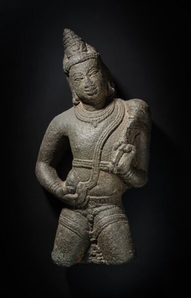 View full screen - View 1 of Lot 179. A large stone chowri bearer, Western Chalukya Empire, South India, circa 11th century.