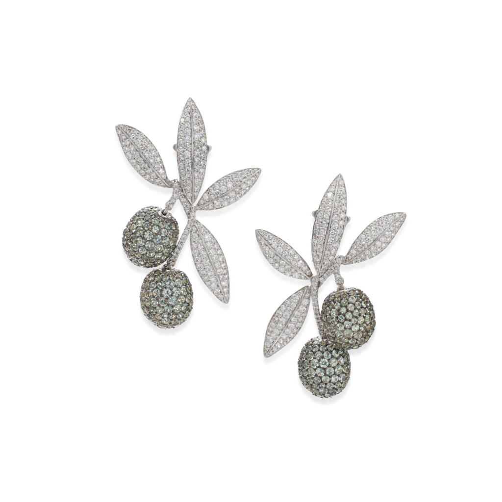 View full screen - View 1 of Lot 94. Pair of sapphire and diamond earrings.