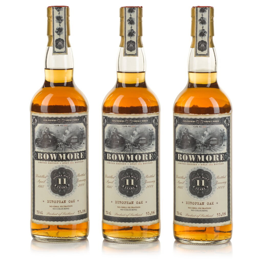 View full screen - View 1 of Lot 99. Bowmore Jack Wiebers Old Train Line 11 Year Old Cask #4731 53.9 abv 1997 (3 BT 70cl).