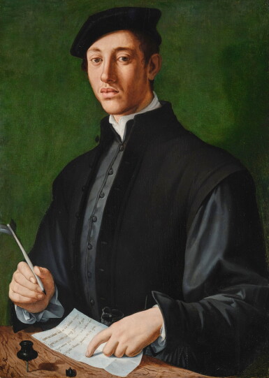 View full screen - View 1 of Lot 106. Portrait of a young man with a quill and a sheet of paper, possibly a self-portrait of the artist.