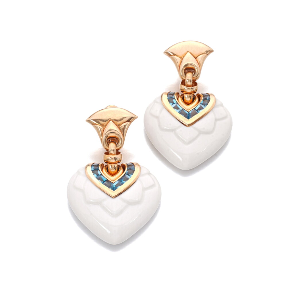 View full screen - View 1 of Lot 620. Pair of porcelain and topaz ear clips, 'Chandra'.