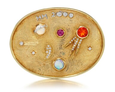 View full screen - View 1 of Lot 250. GEOFF ROWLANDSON | OPAL, RUBY AND DIAMOND BROOCH.