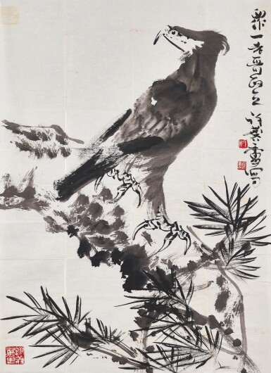 View full screen - View 1 of Lot 827. Xu Linlu 許麔廬 | Eagle on Pine 松鷹.