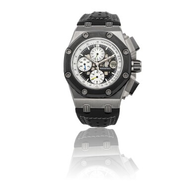 View full screen - View 1 of Lot 2. AUDEMARS PIGUET ROYAL OAK OFFSHORE | RUBENS BARRICHELLO II LIMITED EDITION 26078IO.OO.D001VS.01, A TITANIUM AND BLACK CERAMIC AUTOMATIC CHRONOGRAPH WRISTWATCH CIRCA 2009.