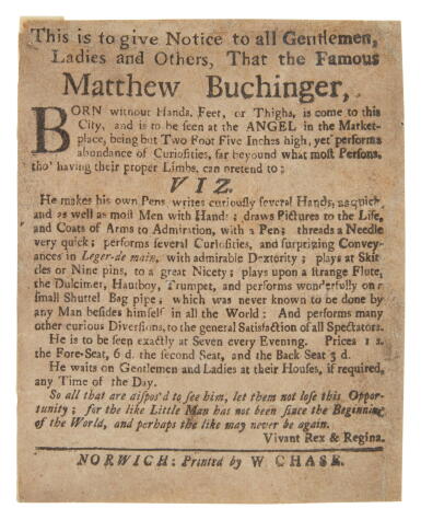 View full screen - View 1 of Lot 124. (Buchinger, Matthias) | The famous Matthew Buchinger at Norwich.