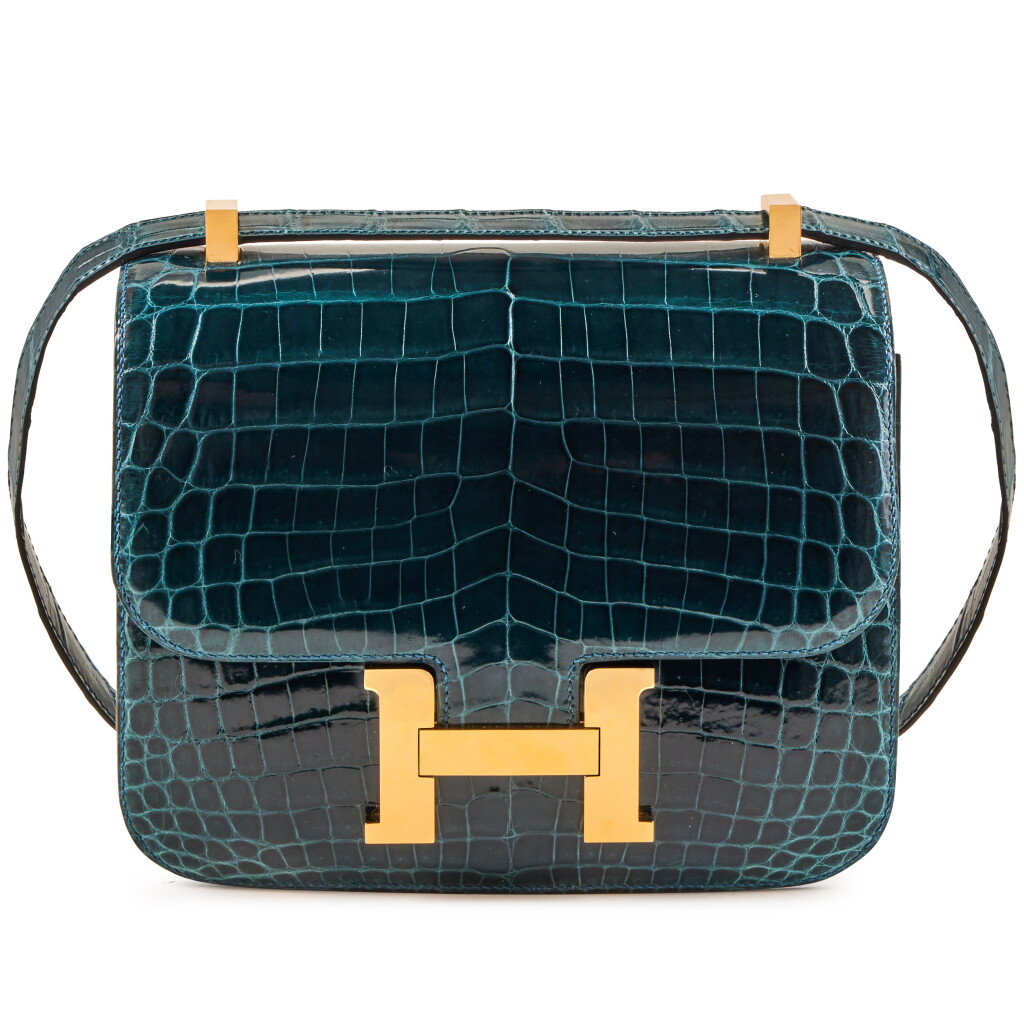 View full screen - View 1 of Lot 64. Bleu Colvert Shiny Niloticus Crocodile Constance 23 Gold Hardware, 2016.