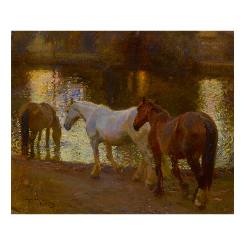 View full screen - View 1 of Lot 73. SIR ALFRED JAMES MUNNINGS, P.R.A., R.W.S. | EVENING AT MENDHAM (THE FORD).