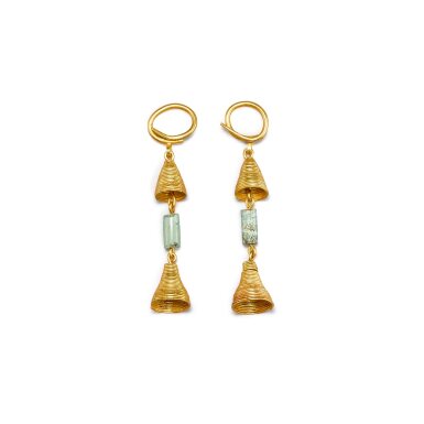 View full screen - View 1 of Lot 551. A pair of gold and turquoise earrings, Eastern Zhou dynasty, Warring States period 東周戰國 綠松石金耳飾一對.