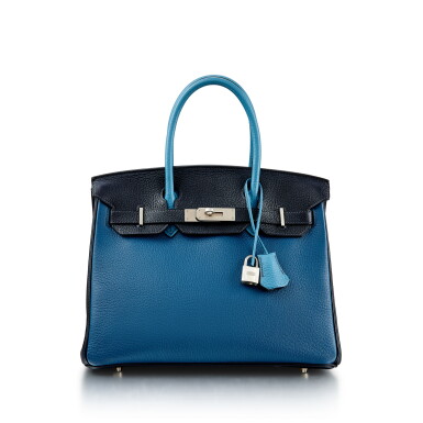 View full screen - View 1 of Lot 1100. Bleu Jean, Indigo and Bleu Thalassa Clemence Birkin 30 Brushed Palladium Hardware, 2004 .