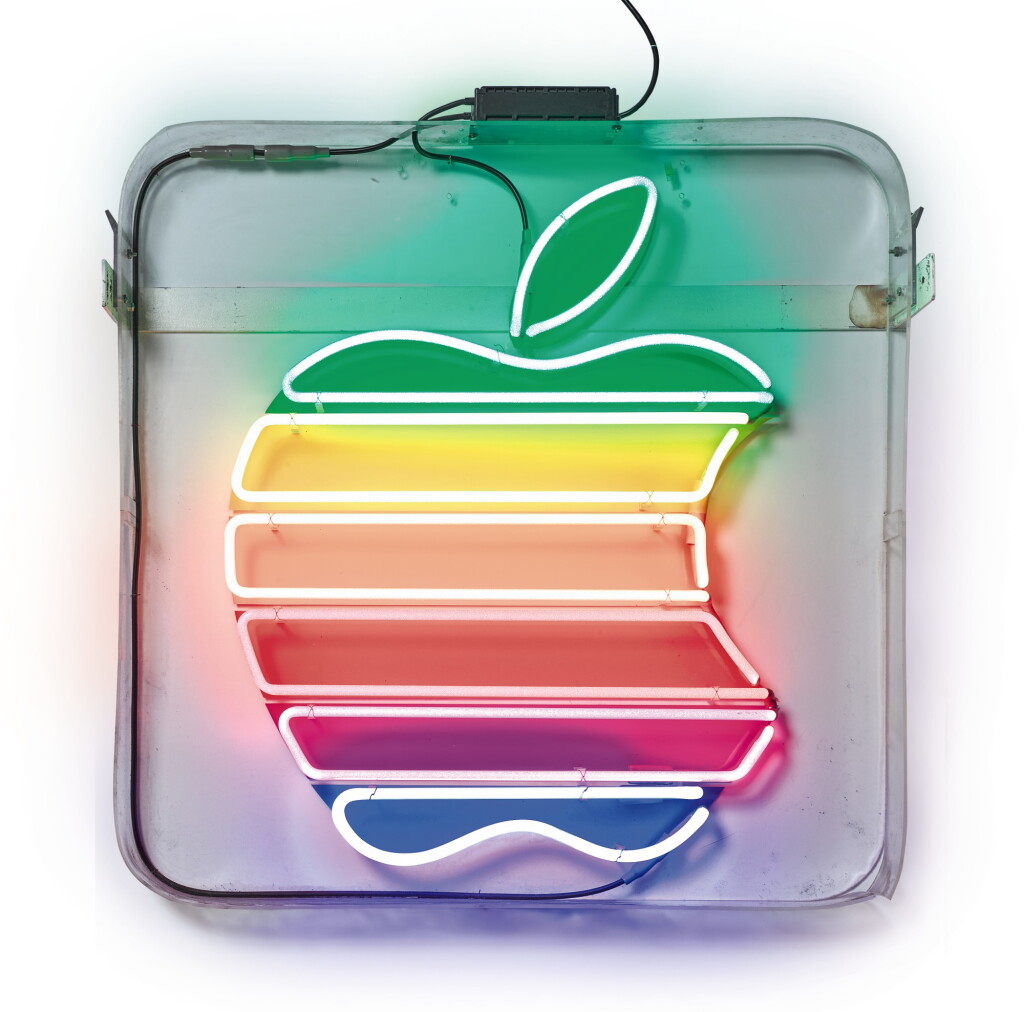 View full screen - View 1 of Lot 44. APPLE COMPUTER, INC. | ORIGINAL NEON RAINBOW APPLE LOGO SIGN.