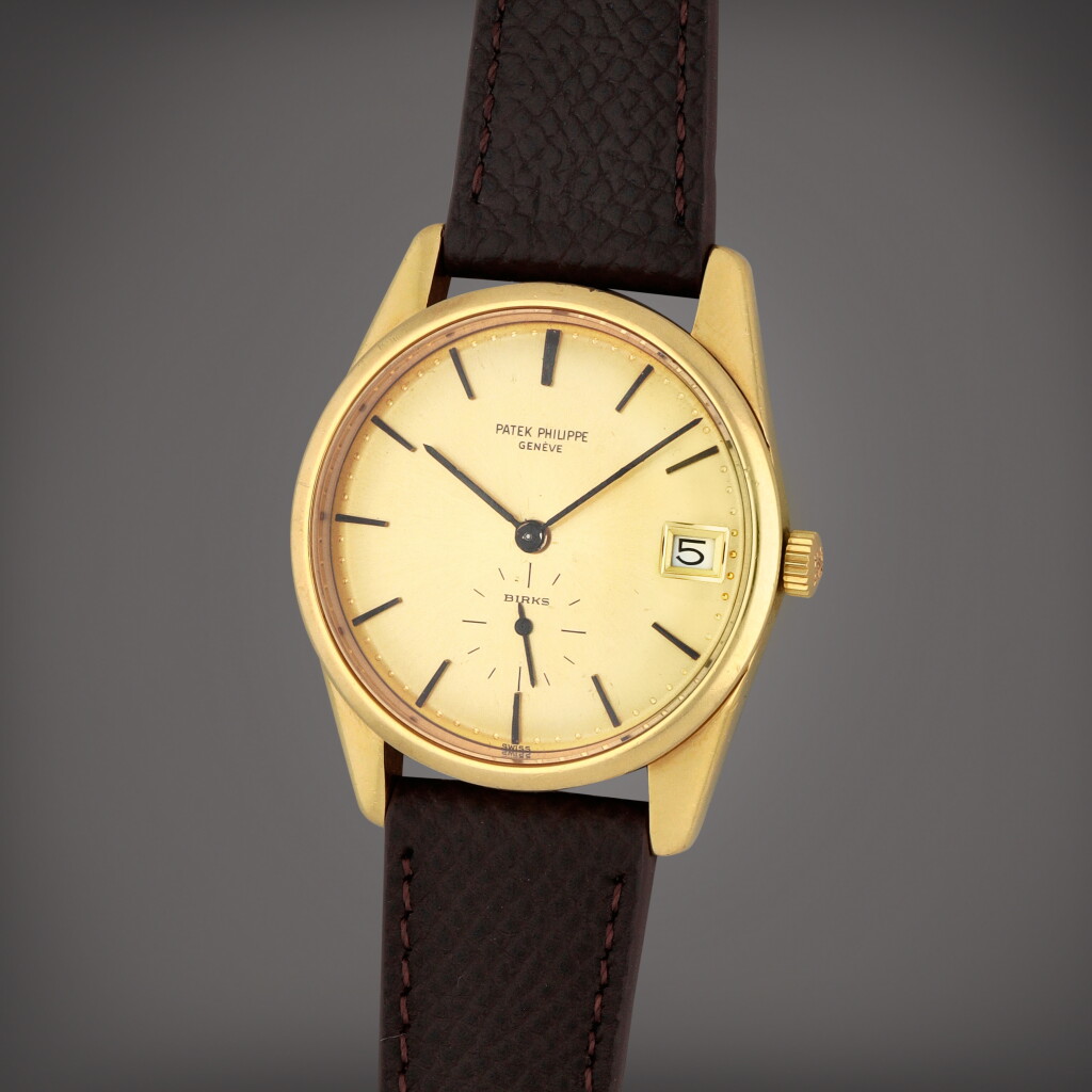 View full screen - View 1 of Lot 227. Retailed by Birks: Reference 3558 | A yellow gold wristwatch with date | Circa 1968.