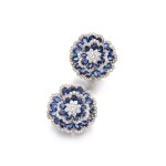 Pair of sapphire and diamond ear clips