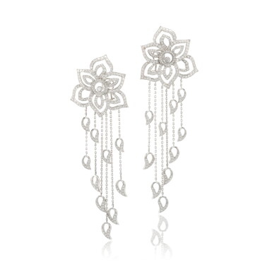 View full screen - View 1 of Lot 120. Diamond Pendent Earrings, 'Happy Diamond'.