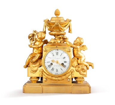 View full screen - View 1 of Lot 225. A gilt-bronze mantel clock, Louis XVI, signed Lepaute, circa 1780, by Lepaute Pendule en bronze doré d’époque Louis XVI, signée Lepaute, vers 1780, par Lepaute.