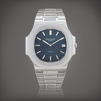 Voir en plein écran - Voir 1 du lot 363. Retailed by Gübelin: Nautilus 'Jumbo', reference 3700/001 Montre bracelet en acier avec date | Stainless steel wristwatch with date and bracelet Vers 1980 | Circa 1980.