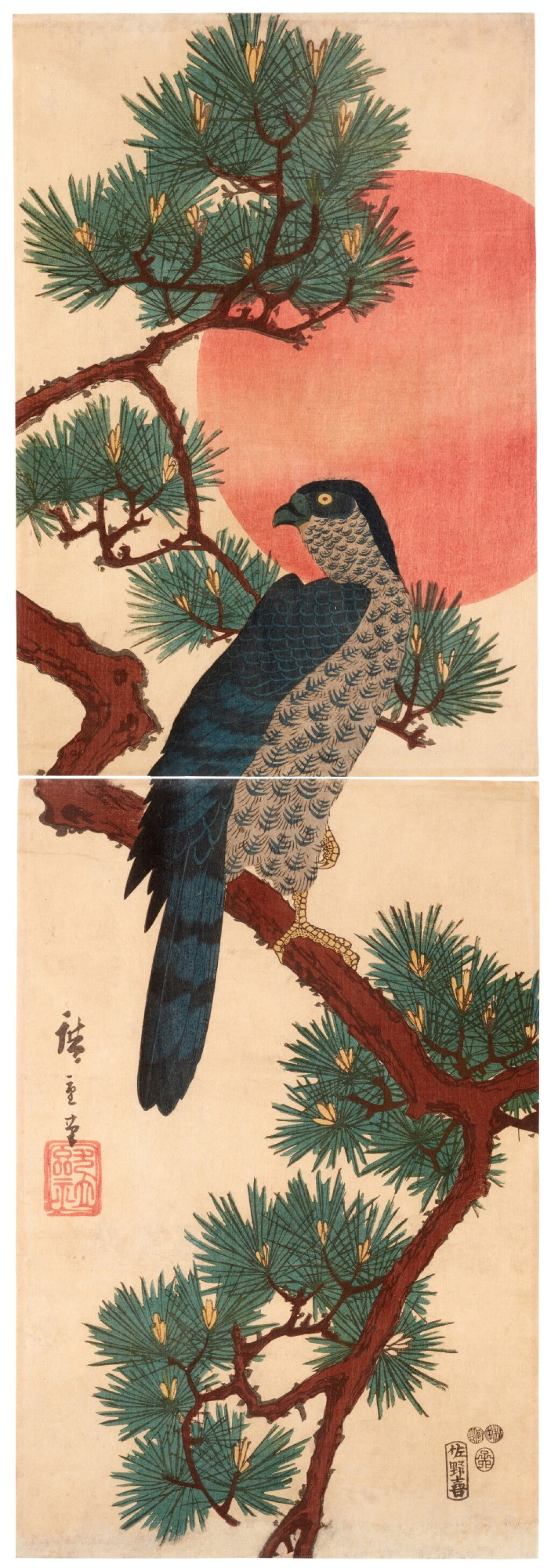 View full screen - View 1 of Lot 88. Utagawa Hiroshige (1797-1858) Falcon, Pine, and Sun, Edo period, 19th century.