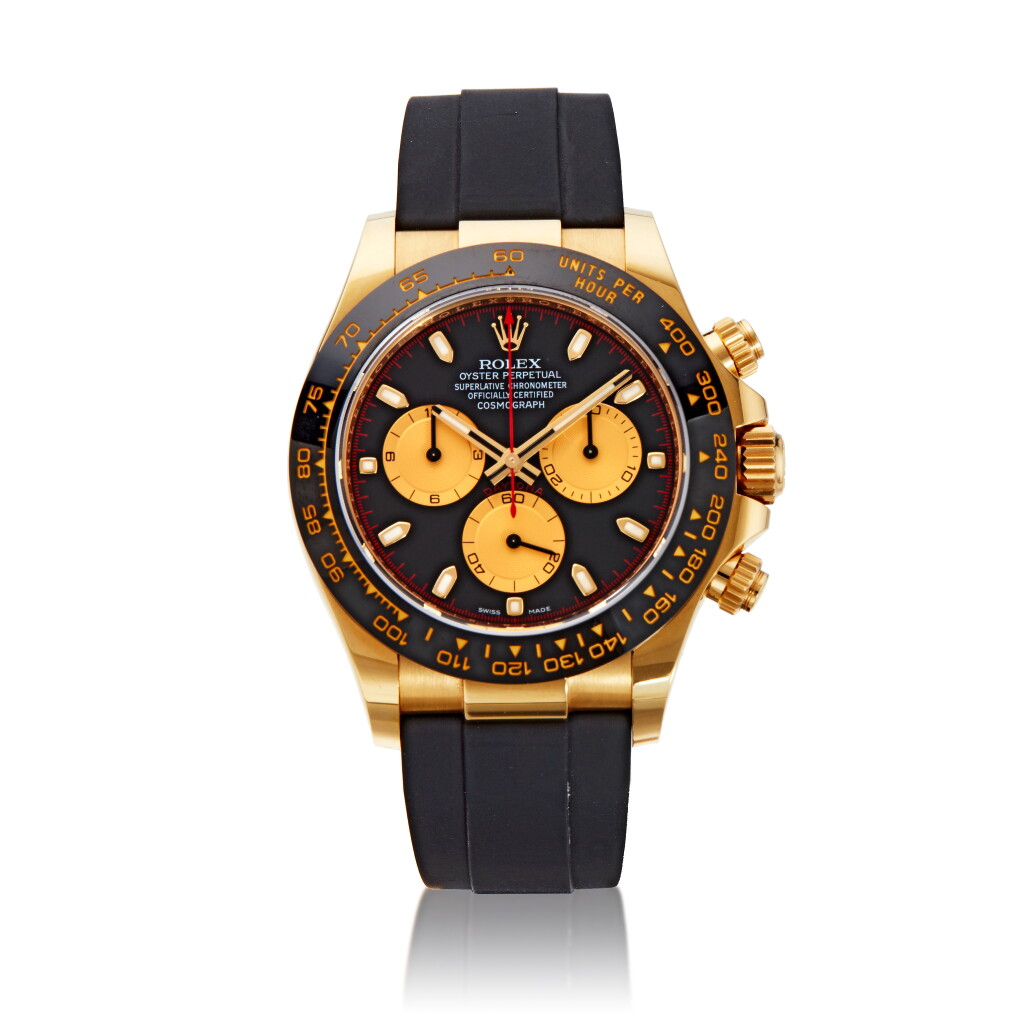 View full screen - View 1 of Lot 8. Reference 116518 Daytona, A yellow gold automatic chronograph wristwatch, Circa 2015 勞力士 116518型號 Daytona 黃金自動上鏈計時腕錶,約2015年製.