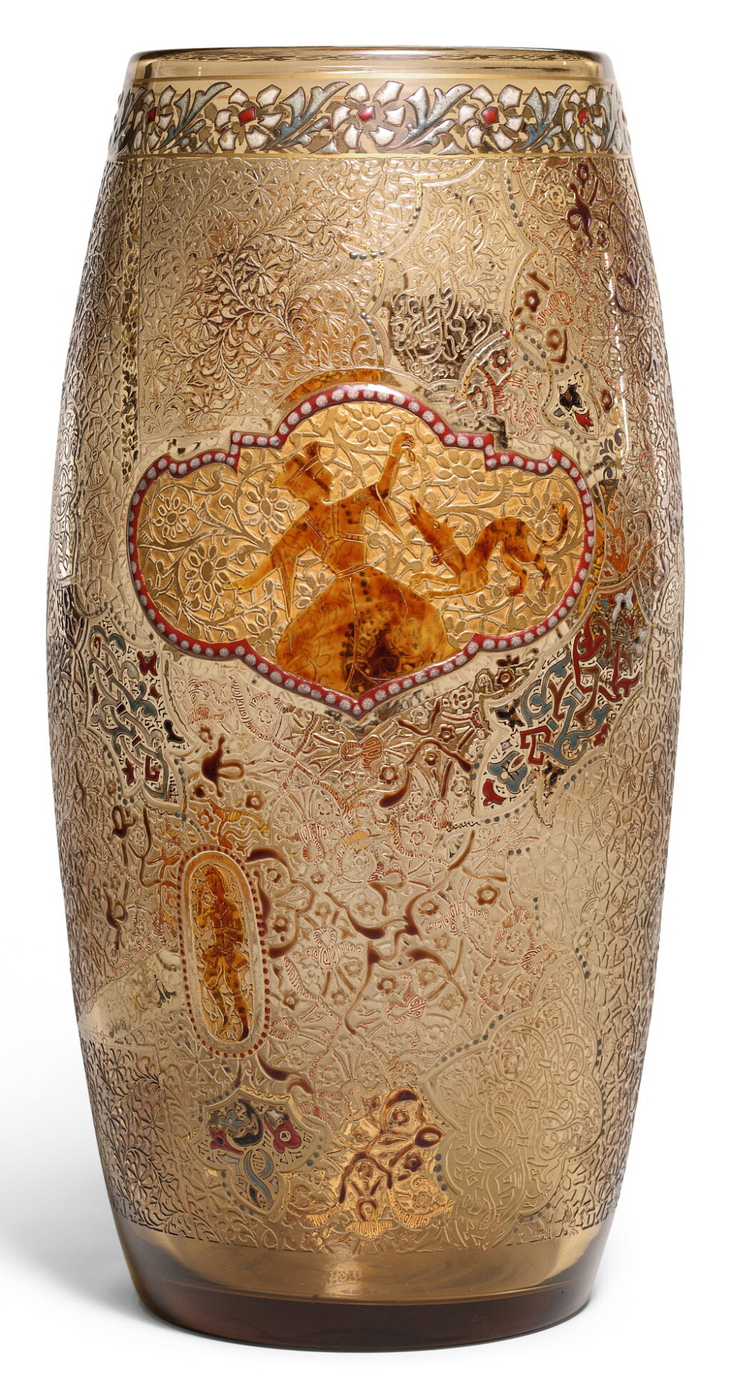 View full screen - View 1 of Lot 515. A GILDED AND ENAMELLED TALL GLASS VASE, SIGNED E. GALLÉ, NANCY, FRANCE, 19TH CENTURY.