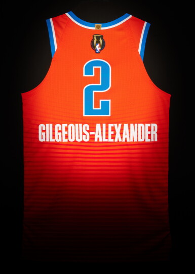 View full screen - View 1 of Lot 6. Shai Gilgeous-Alexander Oklahoma City Thunder 2025-2026 Emirates NBA Cup Semifinals Game Worn Statement Edition Jersey.