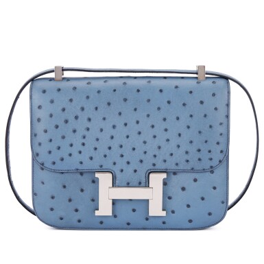 View full screen - View 1 of Lot 1604. Vintage Bleu Jean Ostrich Constance 23 Palladium Hardware, 1998.