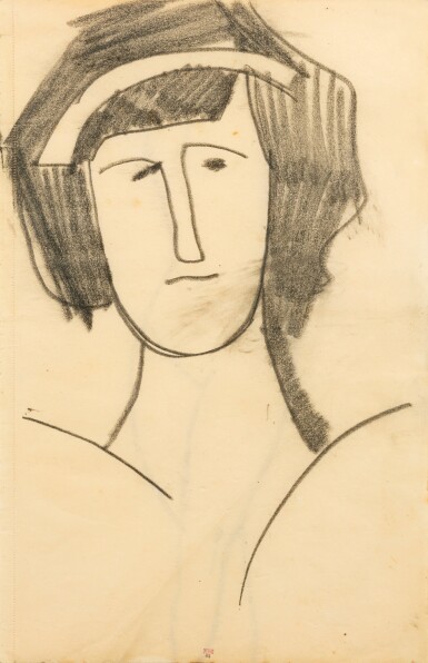 View full screen - View 1 of Lot 121. AMEDEO MODIGLIANI | TÊTE DE FEMME, UN BANDEAU DANS LES CHEVEUX.