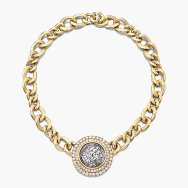 View full screen - View 1 of Lot 580. Gold, Ancient Coin and Diamond ‘Monete’ Necklace.