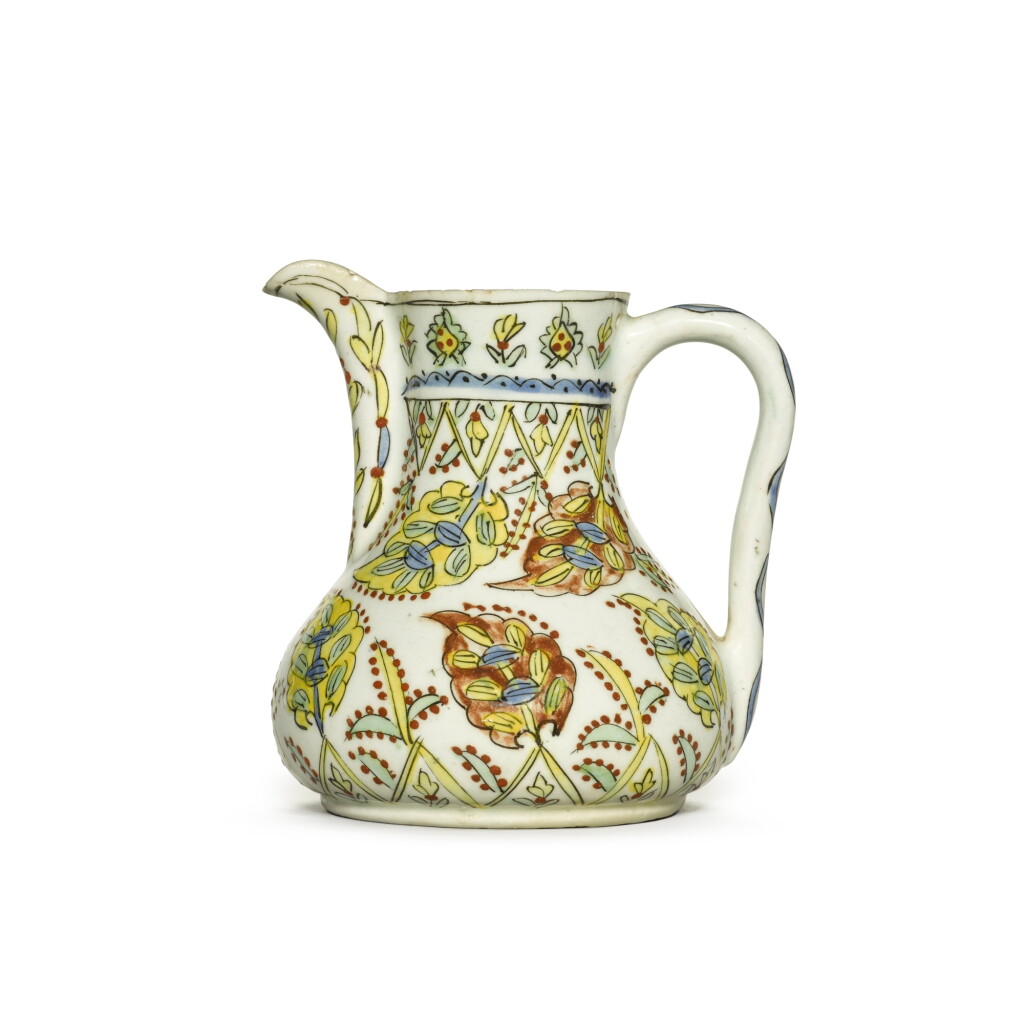 View full screen - View 1 of Lot 92. A Kütahya polychrome pottery milk jug, Turkey, 18th century.