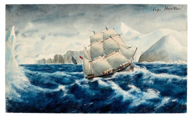 View full screen - View 1 of Lot 252. Ross Expedition—Joseph Dalton Hooker and others | A portfolio of sketches chiefly relating to Captain James Clark Ross's scientific exploration of the Antarctic in 1839 to 1843 .