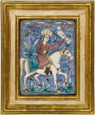 View full screen - View 1 of Lot 207. A pair of Qajar pottery tiles, Persia, 19th century.