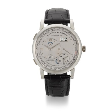 View full screen - View 1 of Lot 316. A. LANGE & SÖHNE, GLASHÜTTE | LANGE 1 TIME ZONE 116.025, PLATINUM WORLD TIME WRISTWATCH WITH DATE, POWER RESERVE AND DAY/NIGHT INDICATION, CIRCA 2008.
