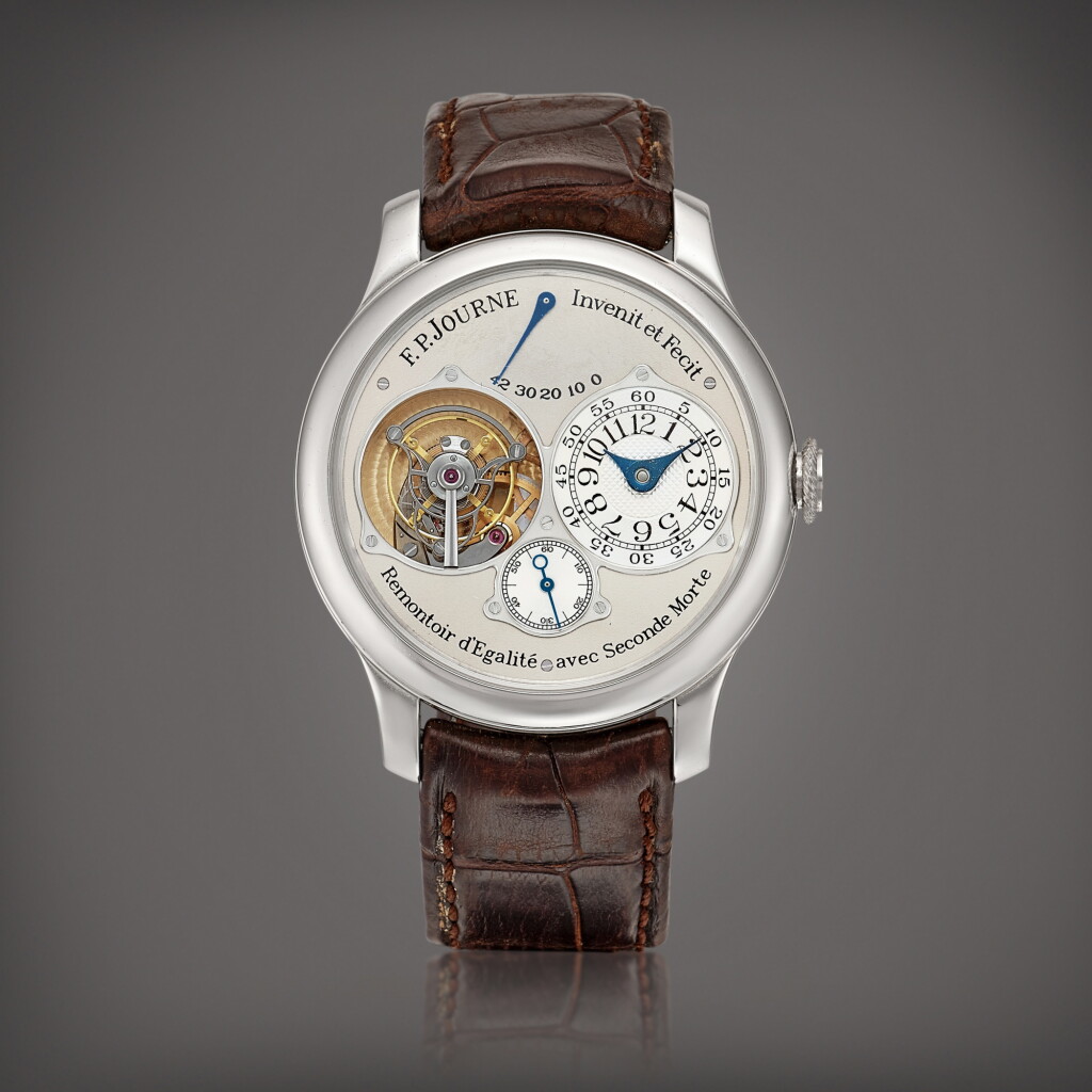 View full screen - View 1 of Lot 2173. Tourbillon Sourverain A platinum tourbillon wristwatch with constant force remontoire, dead beat seconds and power reserve indication, Circa 2006 | Tourbillon Sourverain 鉑金陀飛輪腕錶備恆動力裝置、跳秒功能及動力儲存顯示,年份約2006.
