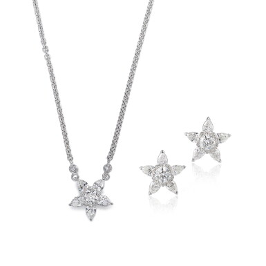 View full screen - View 1 of Lot 665. Diamond Demi-Parure | E至F色 鑽石 耳環 及 項鏈 套裝.