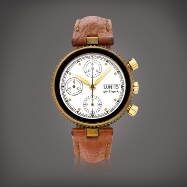 View full screen - View 1 of Lot 860. Gefica, Reference G2989.7 | A bronze and stainless steel chronograph wristwatch with day and date, Circa 1990 | Gefica 型號G2989.7 | 青銅及精鋼計時腕錶,備日期及星期顯示,約1990年製.